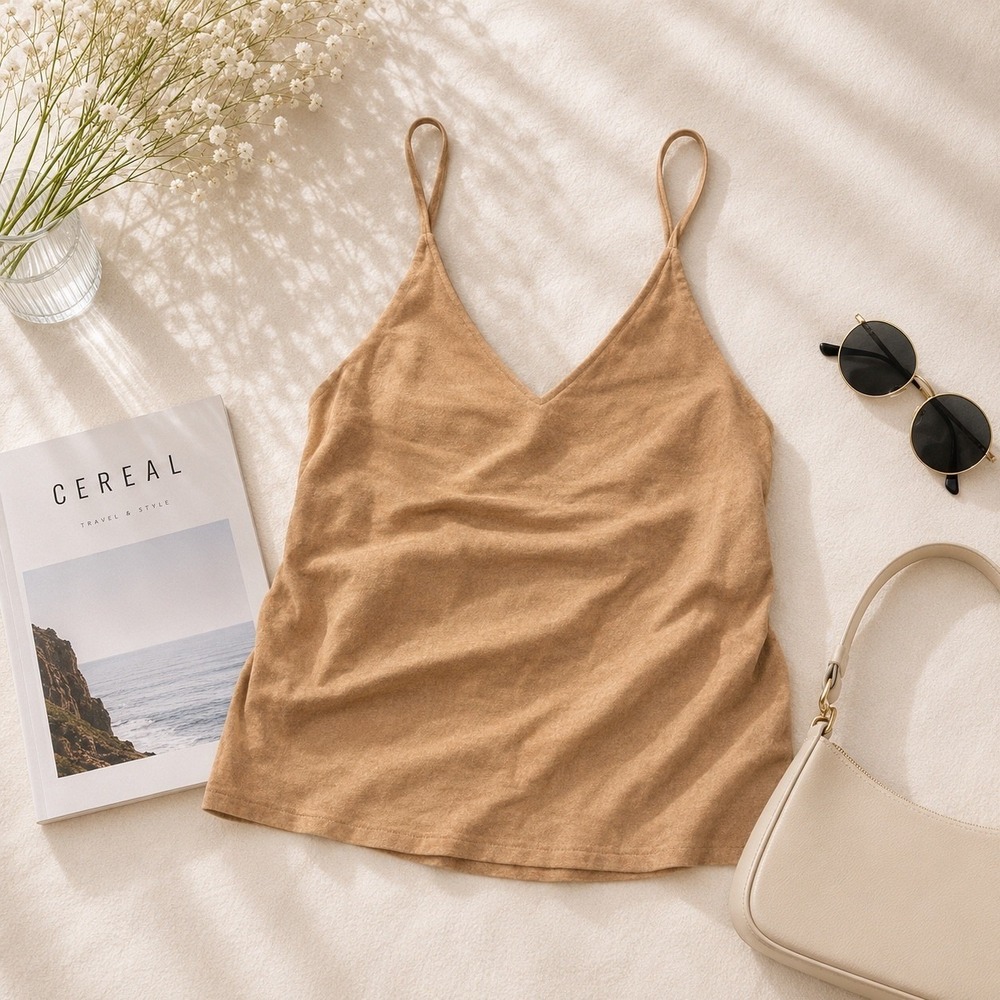 Forever 21 Womens Faux Suede V-Neck Camisole Spaghetti Strap Tank Top Tan
